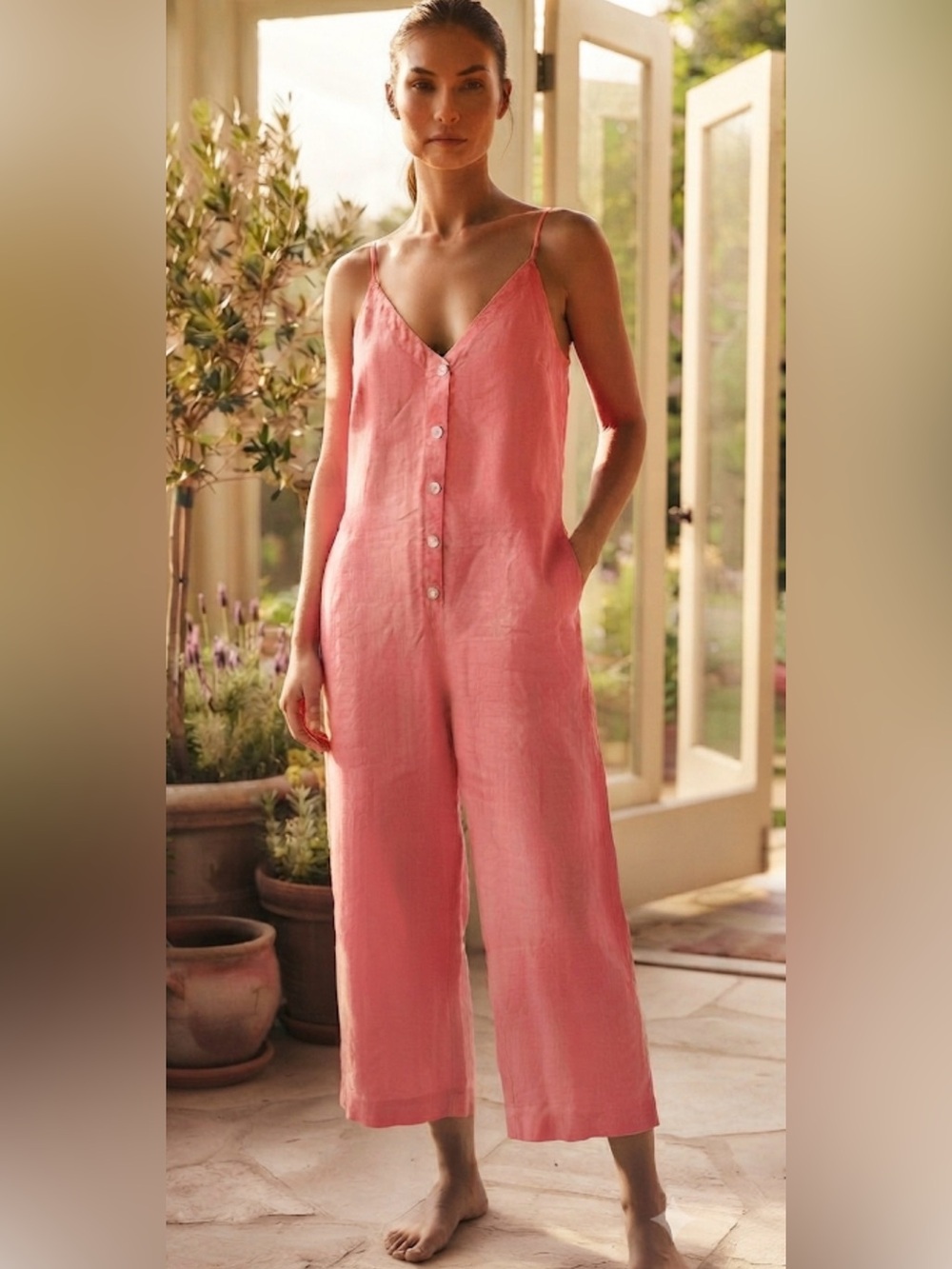 Wilfred free Sleeveless light coral Button-Front Linen Jumpsuit
